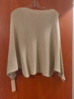 Off-the-Shoulder Metallic Taupe Knit Sweater